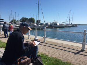 Sketching on the quayside at Cobourg marina