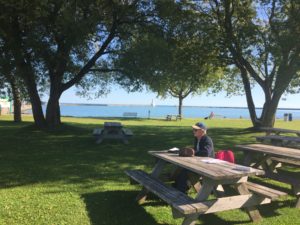 Sketching in the gardens of Cobourg Yacht club